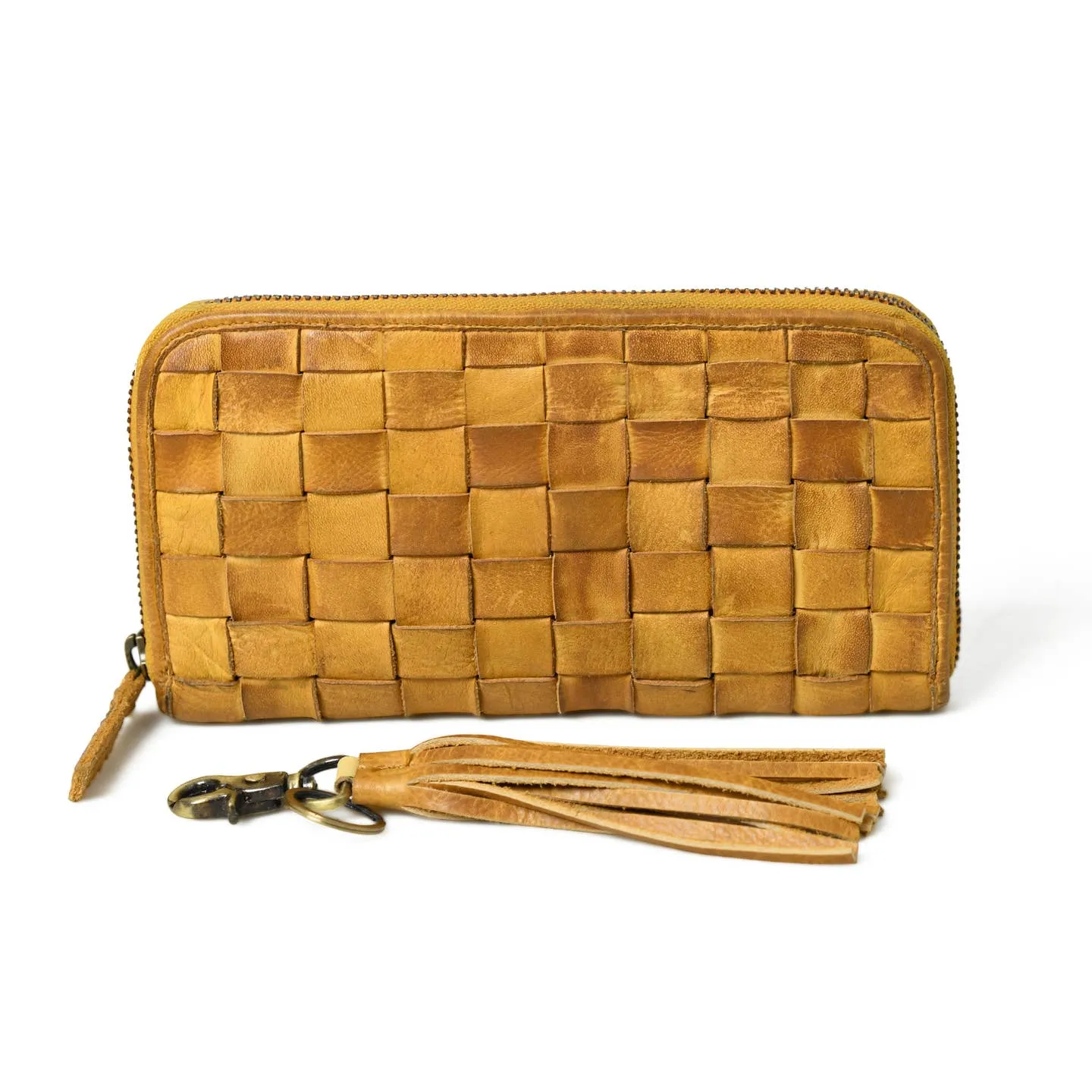 Cata Woven Leather Zip Wallet