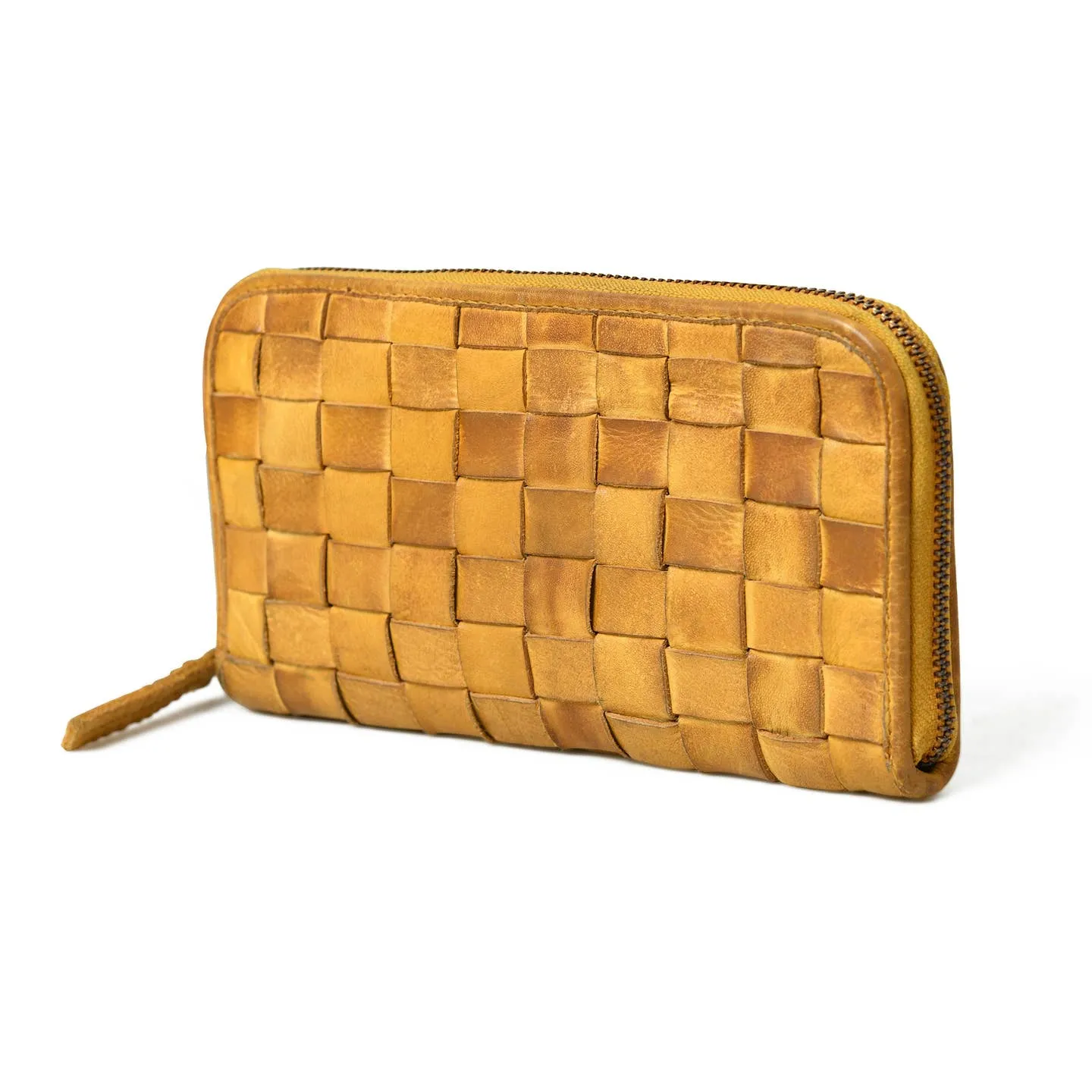 Cata Woven Leather Zip Wallet