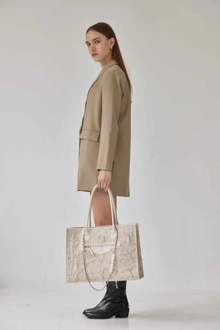 Smting | top handle pearl chain tote bag