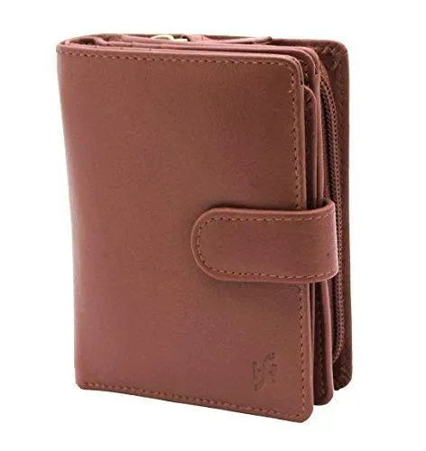 STARHIDE Women Genuine Leather Clutch Wallet with Id Window and Side Zipped Coin Pouch 5530