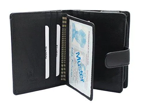 STARHIDE Women Genuine Leather Clutch Wallet with Id Window and Side Zipped Coin Pouch 5530