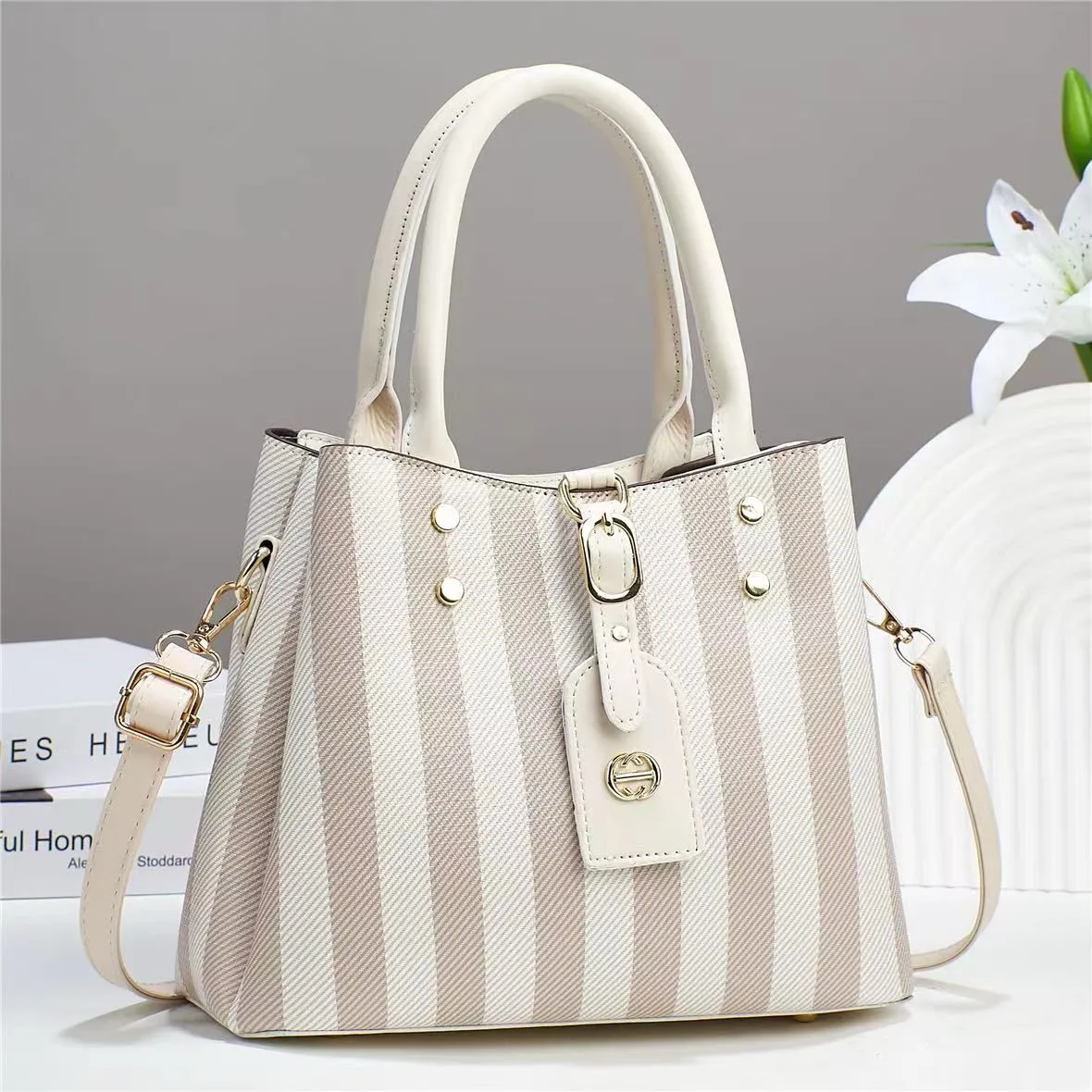 Striped Lambskin Satchel black and gary