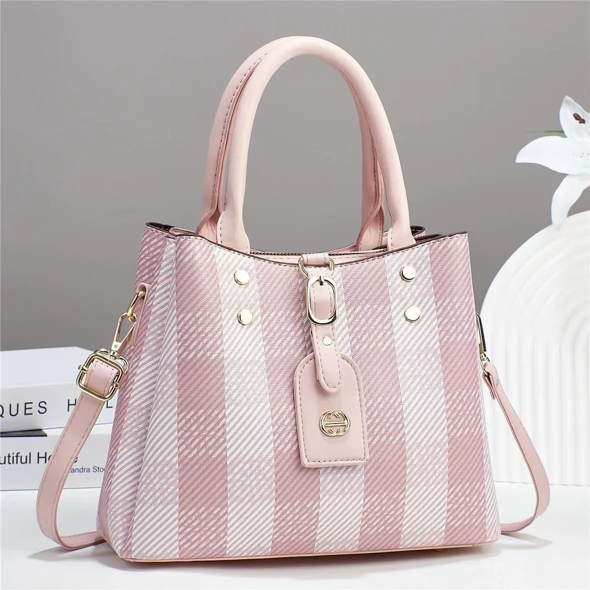 Striped Lambskin Satchel black and gary